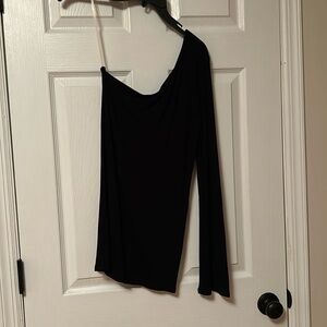 Aqua one sleeve off ahoulder black top NWT
